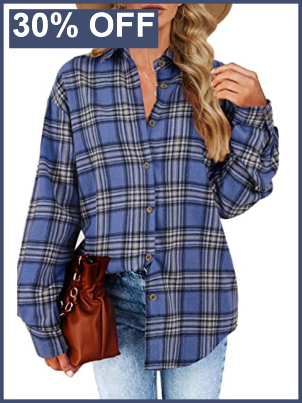 Womens Long Sleeve Plaid Flannel Button Down Shirt Oversized Boyfriend Fit